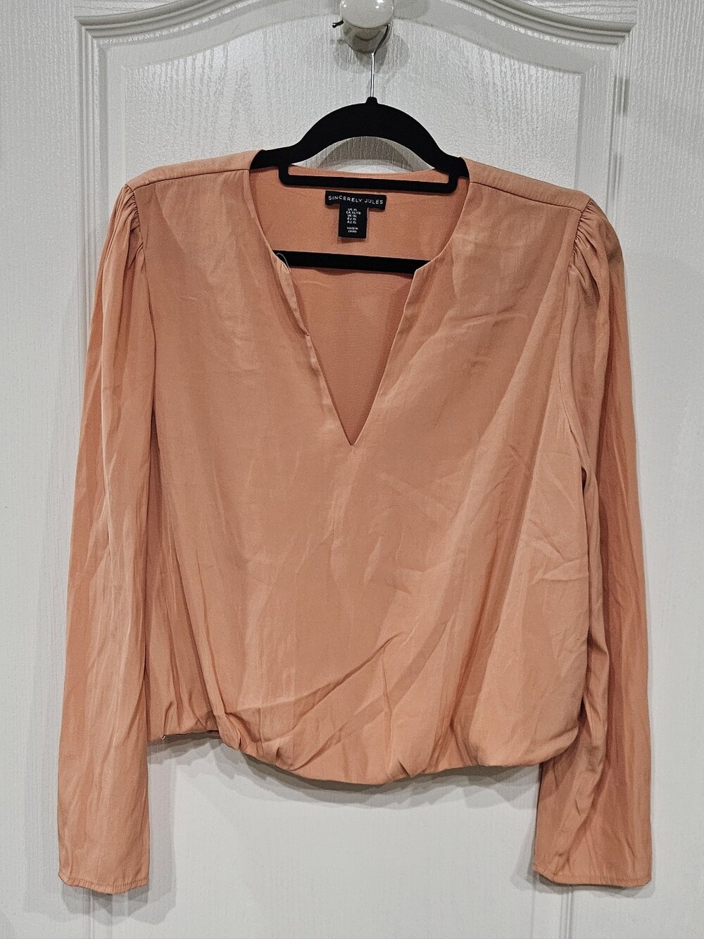 Sincerely Jules Peach Long-Sleeve V-Neck Blouse
